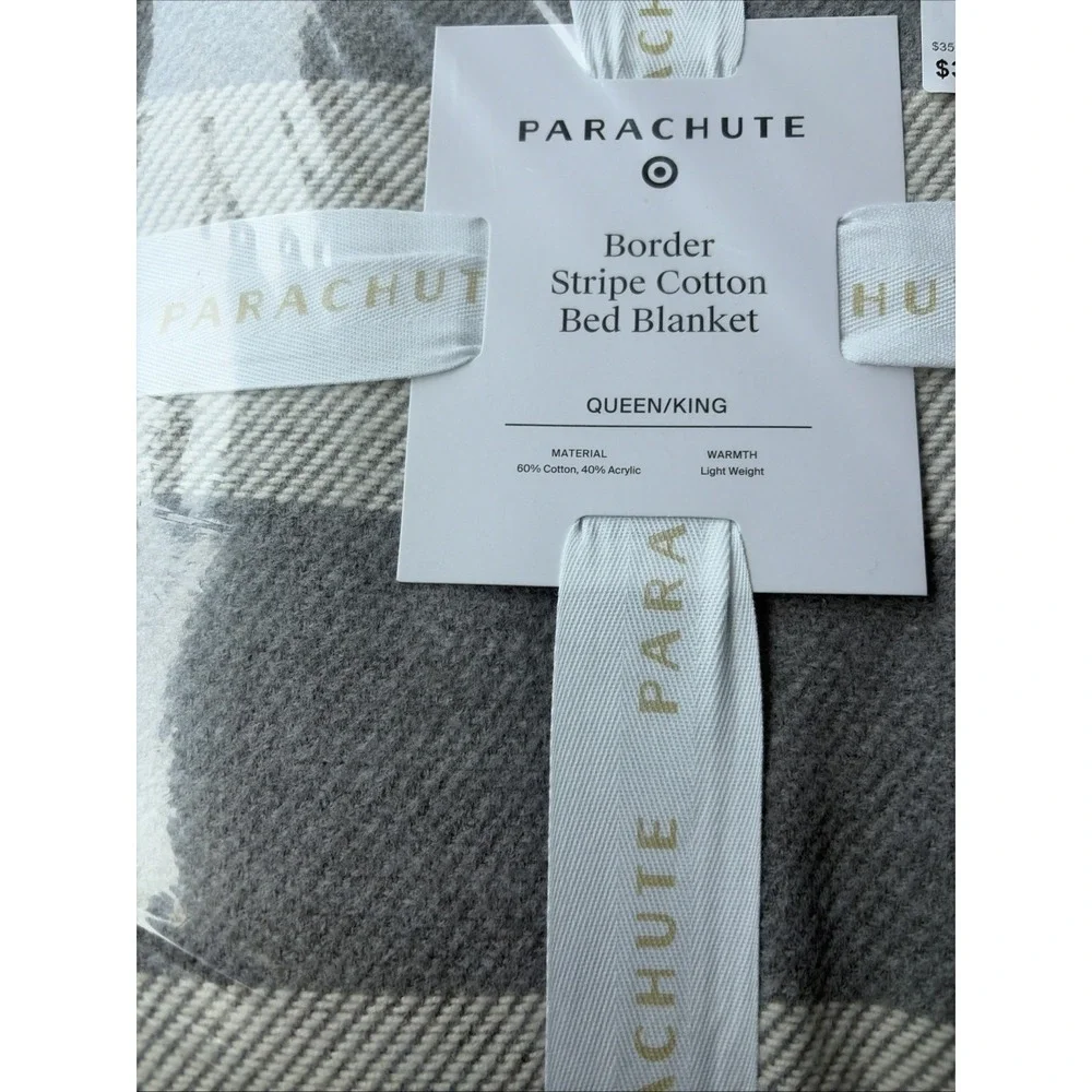 Parachute Queen King Heathered Gray Border Striped Bed Blanket